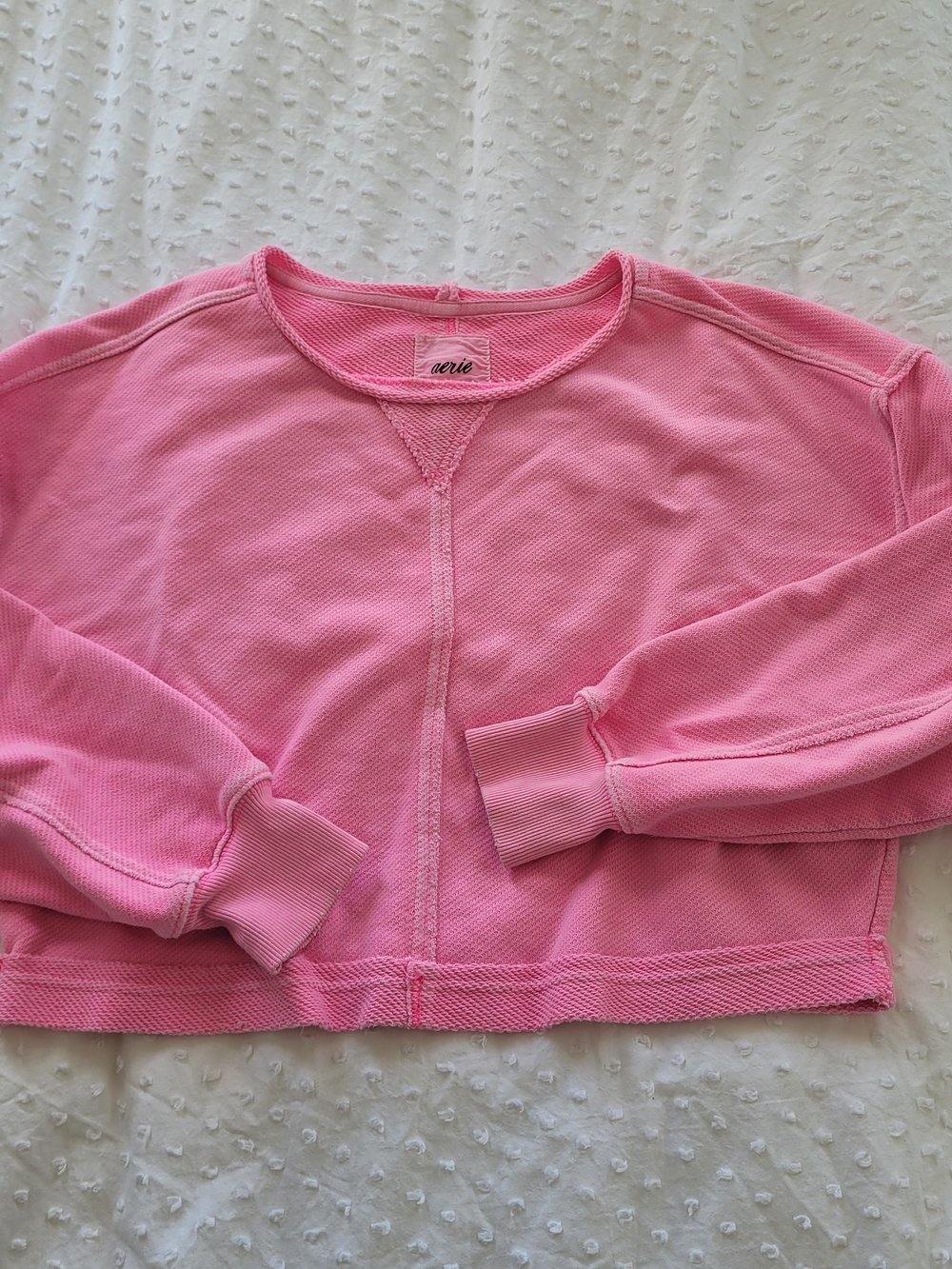 Aerie Pink Cropped Waffle Sweatshirt